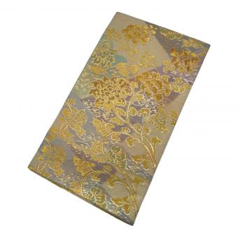 北尾織物匠　六通柄袋帯　三越　錦繍玉花懐紙文　唐花　落款有　金糸　金色　和装　仕立て上がり