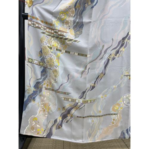 千總謹製　訪問着　袷　Mサイズ　三越　落款有　刺繍　金彩　正絹　銀鼠色　和装