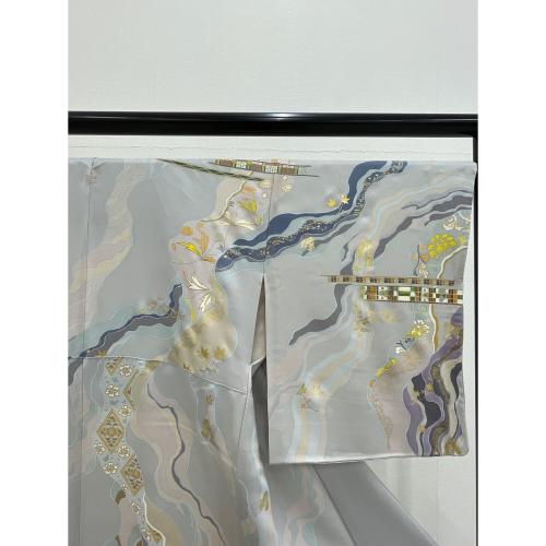 千總謹製　訪問着　袷　Mサイズ　三越　落款有　刺繍　金彩　正絹　銀鼠色　和装