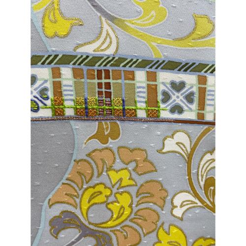 千總謹製　訪問着　袷　Mサイズ　三越　落款有　刺繍　金彩　正絹　銀鼠色　和装