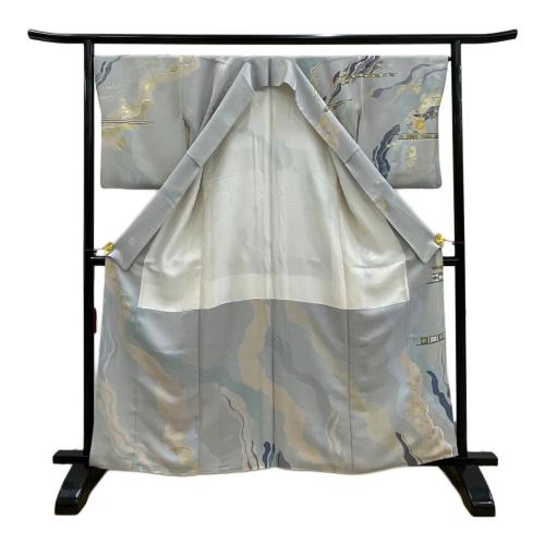 千總謹製　訪問着　袷　Mサイズ　三越　落款有　刺繍　金彩　正絹　銀鼠色　和装