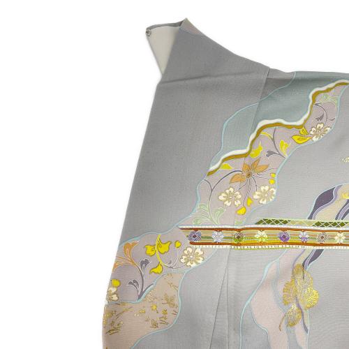 千總謹製　訪問着　袷　Mサイズ　三越　落款有　刺繍　金彩　正絹　銀鼠色　和装