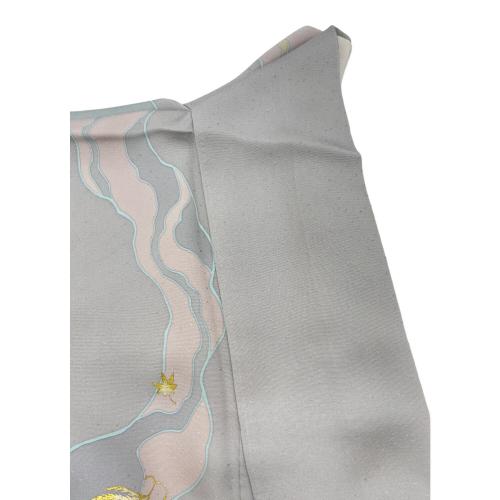 千總謹製　訪問着　袷　Mサイズ　三越　落款有　刺繍　金彩　正絹　銀鼠色　和装