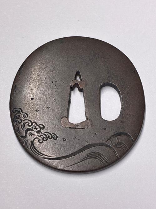 鍔 銘「安親」小鳥・海波図