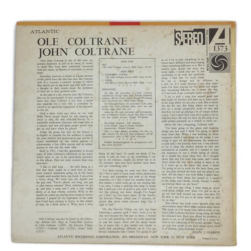 ジョン・コルトレーン Ole Coltrane レコード　LP ATLANTIC 1373
