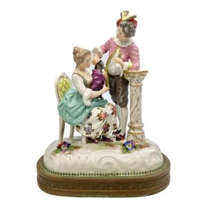 フィギュリン 「猫を愛でる男女」 Achille Bloch工房  1900年代初頭 フランス製