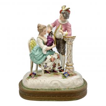 フィギュリン 「猫を愛でる男女」 Achille Bloch工房  1900年代初頭 フランス製