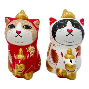 エサシトモコ 置物 みんなの天馬猫 紅白セット