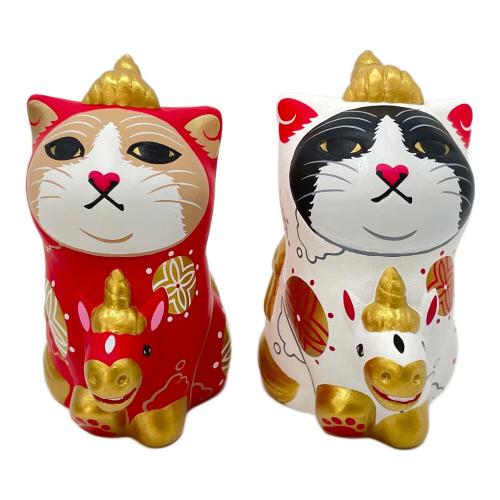 エサシトモコ 置物 みんなの天馬猫 紅白セット