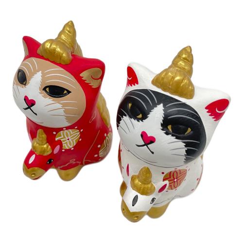 エサシトモコ 置物 みんなの天馬猫 紅白セット