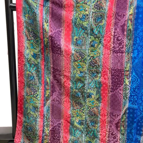 前田仁仙　小紋　袷　Lサイズ　やまと　落款有　仁仙更紗　お召地　緑色　青色　和装