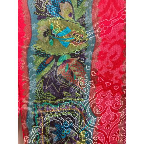 前田仁仙　小紋　袷　Lサイズ　やまと　落款有　仁仙更紗　お召地　緑色　青色　和装