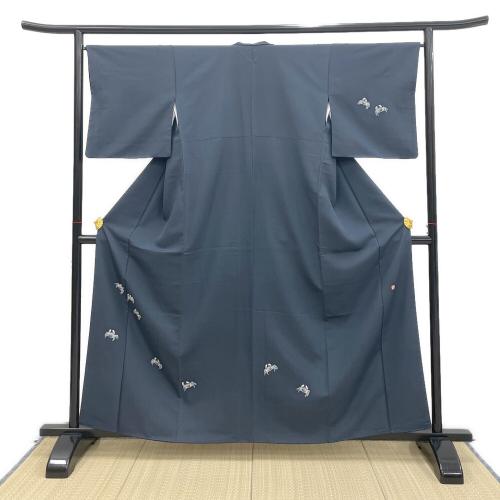 鶴見保次　付下げ　袷　Mサイズ　さが美　落款有　蟹の柄　紺色　和装