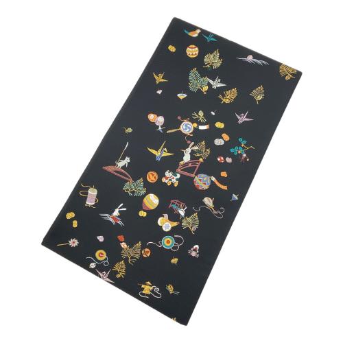 六通柄袋帯　むかしばなし　黒色　仕立て上がり　和装