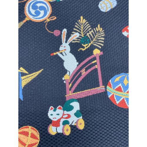 六通柄袋帯　むかしばなし　黒色　仕立て上がり　和装