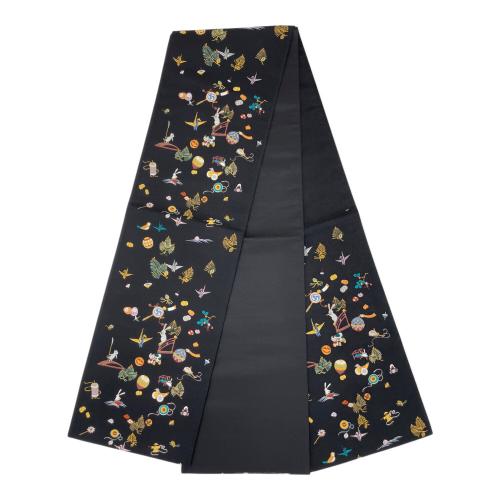 六通柄袋帯　むかしばなし　黒色　仕立て上がり　和装