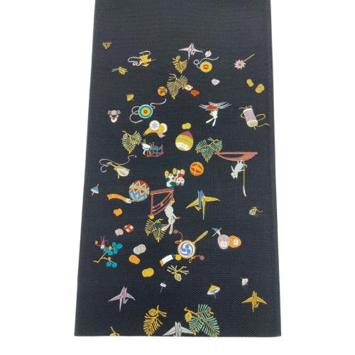 六通柄袋帯　むかしばなし　黒色　仕立て上がり　和装