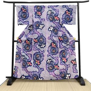 浴衣　Mサイズ　絞り　花　しつけ糸付　絞り浴衣 綿　紺色　桃色　和装