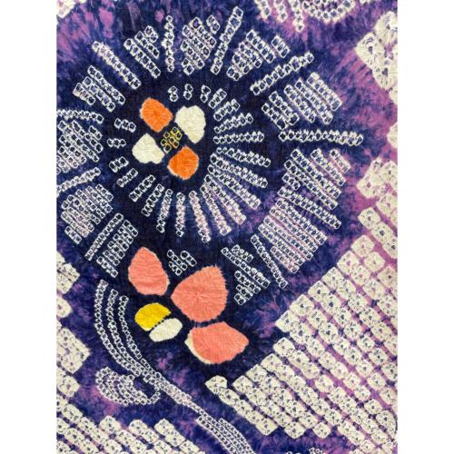 浴衣　Mサイズ　絞り　花　しつけ糸付　絞り浴衣 綿　紺色　桃色　和装