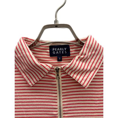 PEARLY GATES (パーリーゲイツ) ゴルフウェア(トップス) メンズ SIZE 4 レッド×ホワイト ハーフジップカットソー ボーダー