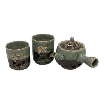相馬焼 (ソウマヤキ) 二重焼き茶器揃え 竹鳳 急須１・湯呑２セット