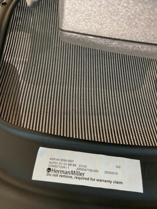 Herman Miller (ハーマンミラー) ワークチェアー AER1A13DW-0007 2020年製 グラファイトカラー Aサイズ（スモールサイズ）