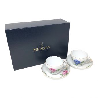 Meissen (マイセン) マイセンのバラ カップ&ソーサー 2Pセット ピンクのバラ ブルーのバラ