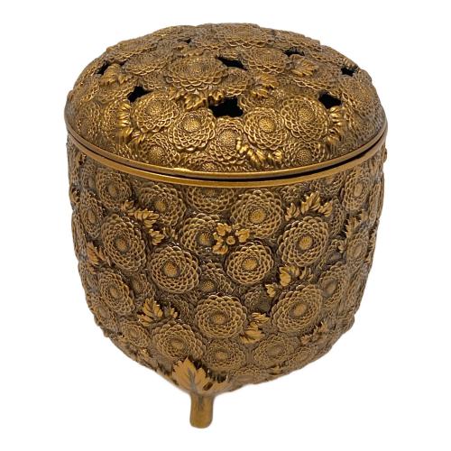 1160 佐野宏采造 透かし彫刻 菊花模様香炉 1160 佐野宏采造 透かし