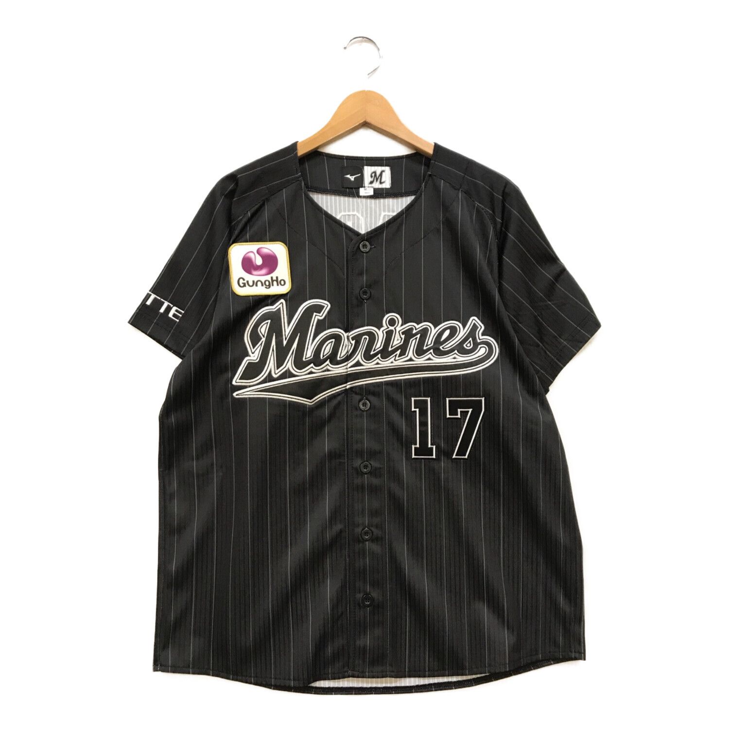 MIZUNO (ミズノ) ゲームシャツ メンズ SIZE M ブラック + 千葉ロッテマリーンズ 佐々木朗希 ビジター