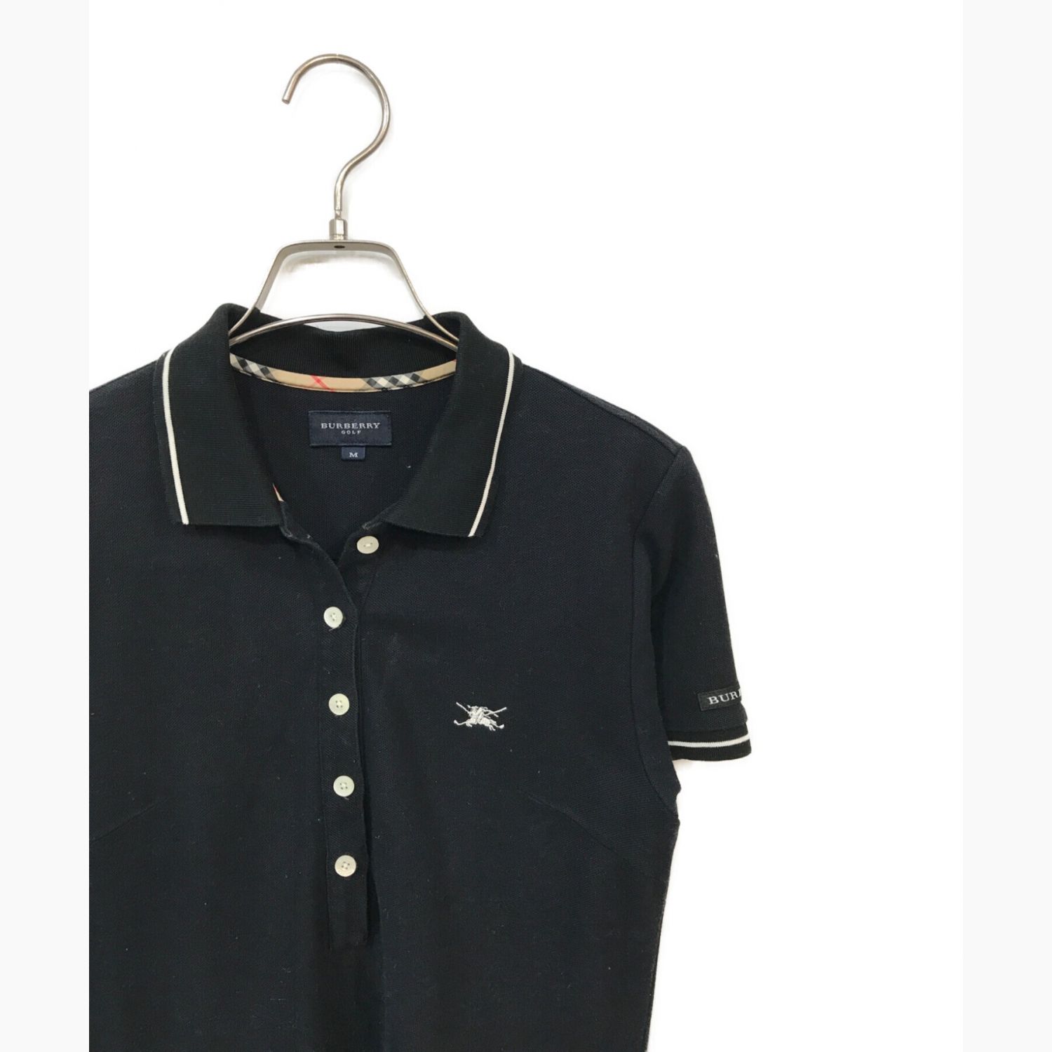 A2756 バーバリーゴルフ 半袖ポロシャツ 綿 ワンポイント刺繡 黒 L