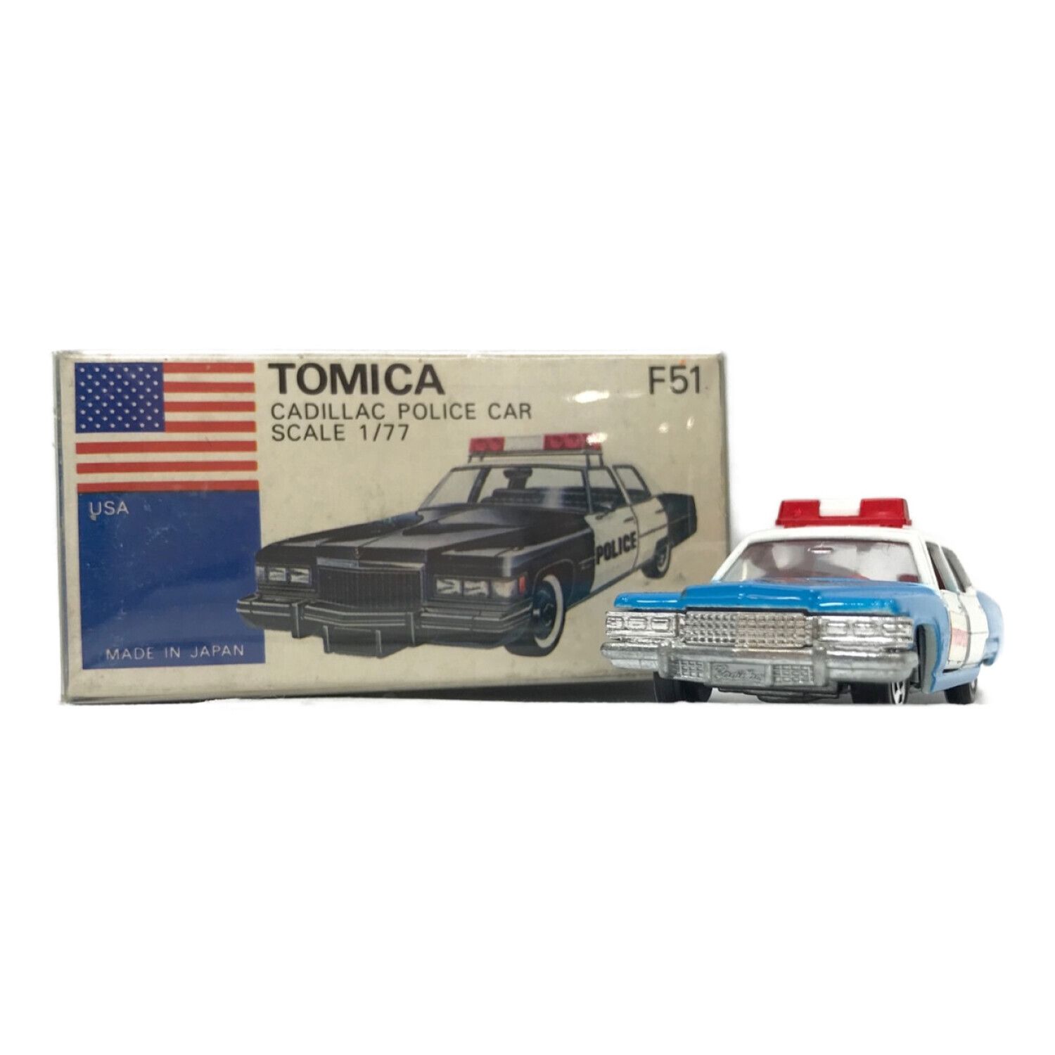 当時物 青箱トミカ F51 キャデラックポリスカー(青)