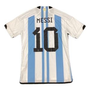 アルゼンチン代表 (アルゼンチンダイヒョウ) オーセンティック サッカーユニフォーム リオネル・メッシ【10】2022年カタールW杯優勝パッチ付 スカイブルーxホワイト SIZE L