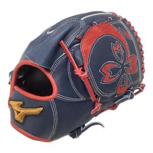 MIZUNO (ミズノ) 軟式グローブ ネイビー×レッド オーダーカラー 耕作印 収納袋付 ミズノプロ 投手用 プロ仕様モデル