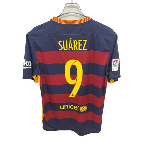 FCバルセロナ サッカーユニフォーム メンズ SIZE M レッドxブルー 【9】ルイススアレス・2015-16シーズン・ホーム 658794-422