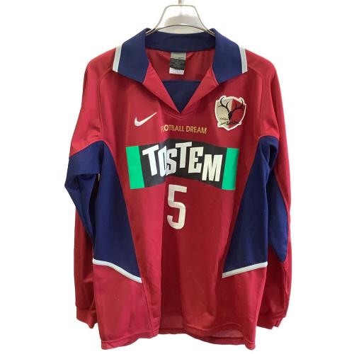 鹿島アントラーズ (カシマアントラーズ) サッカーユニフォーム メンズ SIZE L ネイビー×レッド ※サイン保証有 【5】中田 浩二 2002-2003シーズン ホーム 長袖