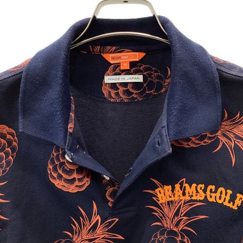 BEAMS GOLF (ビームスゴルフ) ゴルフウェア(トップス) メンズ SIZE M ネイビー×オレンジ 半袖ポロ  パイナップル柄｜トレファクONLINE