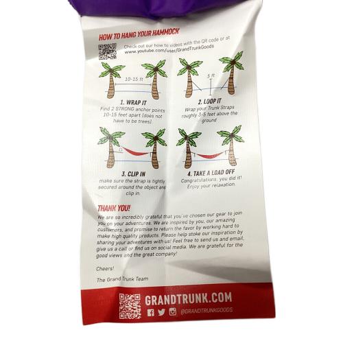 GRAND TRUNK (グランドトランク) ハンモック パープル カラビナ無し ダブルサイズハンモック
