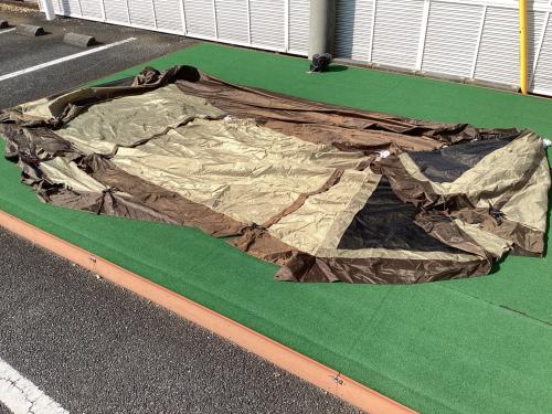 OGAWA (オガワ) ロッジテント スカート小穴・一部シーム割れ有 3398 ロッジシェルターII 約460×350×210(h)cm 3～5人用 程度B 程度B スカートあり ハンマーあり/説明書あり