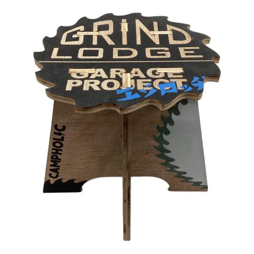 GRIND LODGE (グラインドロッジ) アウトドアチェア ブラウン×ブラック 生刷りカスタム tattam ウッドスツール（小） ウッド