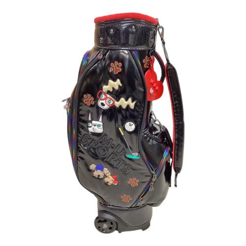 M U SPORTS (エムユースポーツ) キャディバッグ ブラック 5分割 キャスター付き 犬柄 ホログラムオーロラデザイン