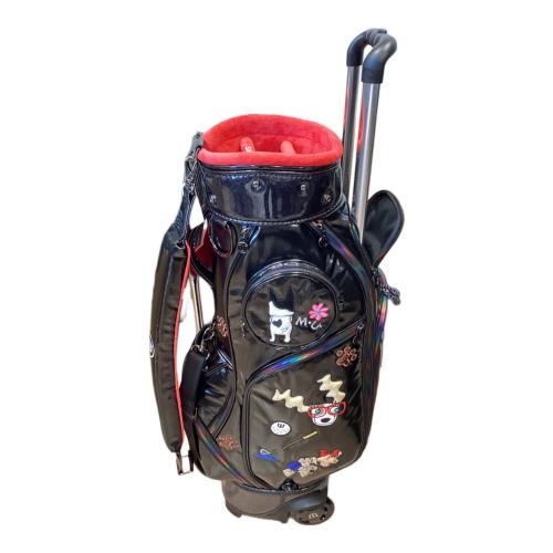 M U SPORTS (エムユースポーツ) キャディバッグ ブラック 5分割 キャスター付き 犬柄 ホログラムオーロラデザイン