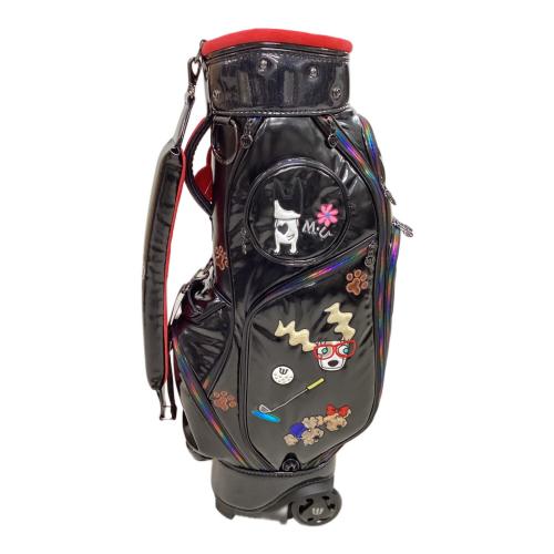 M U SPORTS (エムユースポーツ) キャディバッグ ブラック 5分割 キャスター付き 犬柄 ホログラムオーロラデザイン