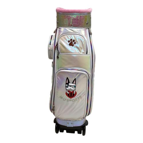 M U SPORTS (エムユースポーツ) キャディバッグ キャスター付 8.5インチ/5分割 ホワイト ホログラムオーロラデザインキャディバック