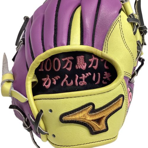 MIZUNO (ミズノ) 硬式グローブ イエロー×パープル ケース付  ミズノプロ 内野用 波賀ジャパンオーダー