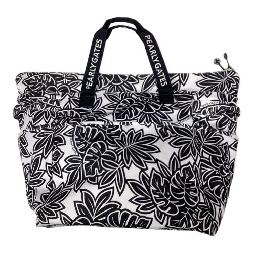 PEARLY GATES (パーリーゲイツ) ゴルフバッグ ホワイト×ネイビー モンステラ柄 ロッカーバッグ