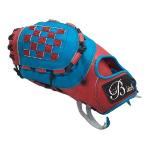 B-lINK 硬式グローブ レッド×スカイブルー 小指2本入れ ケース付 ファーストミット 左投げ用