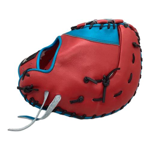 B-lINK 硬式グローブ レッド×スカイブルー 小指2本入れ ケース付 ファーストミット 左投げ用