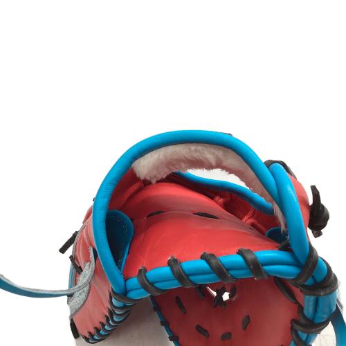 B-lINK 硬式グローブ レッド×スカイブルー 小指2本入れ ケース付 ファーストミット 左投げ用