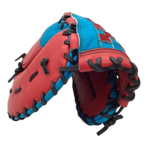 B-lINK 硬式グローブ レッド×スカイブルー 小指2本入れ ケース付 ファーストミット 左投げ用