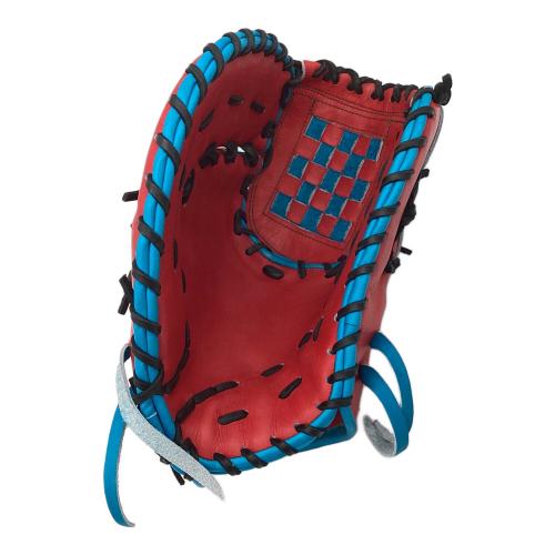 B-lINK 硬式グローブ レッド×スカイブルー 小指2本入れ ケース付 ファーストミット 左投げ用